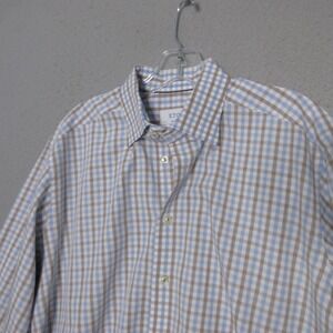 Eton Shirt Contemporary Plaid‎ Blue Brown Long Sleeve Cotton Preppy Academia